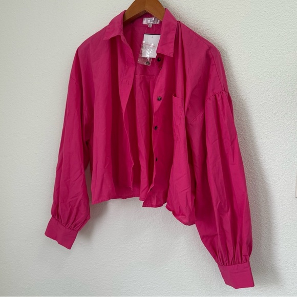 NWT Dizzy Lizzy Designer Hot Pink Button-Up Long Balloon Sleeve Blouse Size XL - Picture 5 of 5